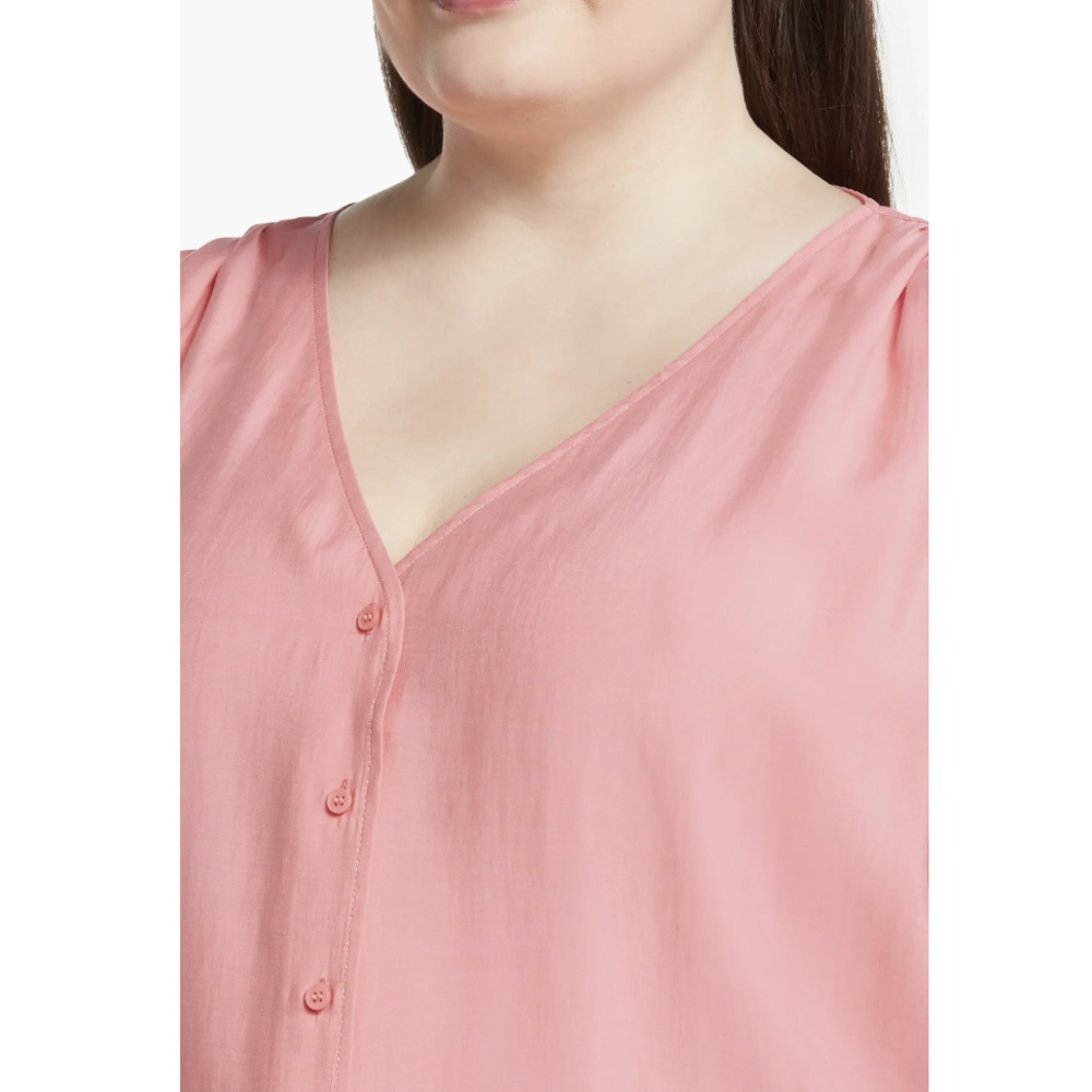 Nordstrom V-Neck Long Sleeve Button-Up Modal Blouse | Pale Pink, Sz L New - Picture 3 of 9